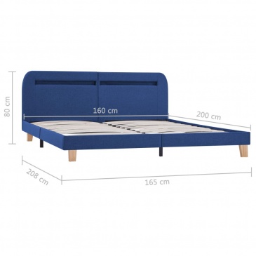 Rama łóżka z LED, niebieska, tapicerowana tkaniną, 160 x 200 cm