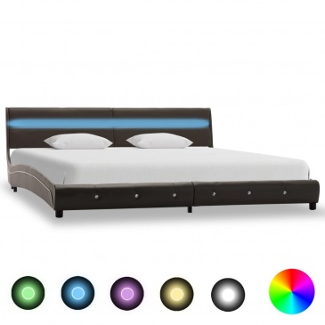 Rama łóżka z LED, szara, sztuczna skóra, 180x200 cm