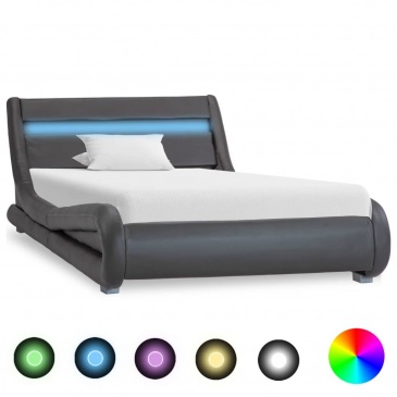 Rama łóżka z LED, szara, sztuczna skóra, 90 x 200 cm