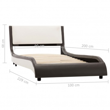 Rama łóżka z LED, szaro-biała, sztuczna skóra, 90 x 200 cm