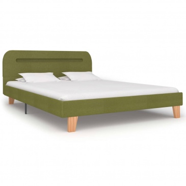 Rama łóżka z LED, zielona, tapicerowana tkaniną, 140 x 200 cm
