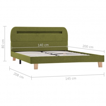 Rama łóżka z LED, zielona, tapicerowana tkaniną, 140 x 200 cm