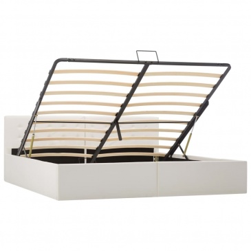 Rama łóżka z podnośnikiem, biała, sztuczna skóra, 180 x 200 cm