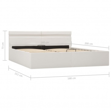 Rama łóżka z podnośnikiem i LED, biała, ekoskóra, 160 x 200 cm