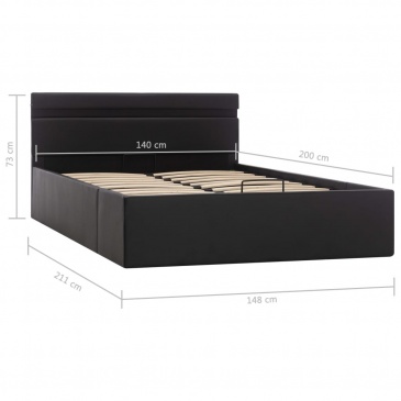 Rama łóżka z podnośnikiem i LED, czarna, ekoskóra, 140 x 200 cm