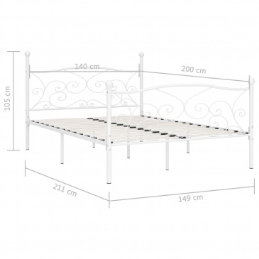 Rama łóżka ze stelażem z listw, biała, metalowa, 140 x 200 cm