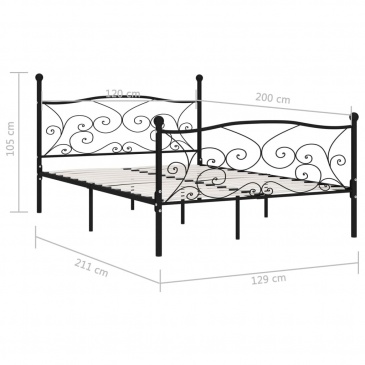 Rama łóżka ze stelażem z listw, czarna, metalowa, 120 x 200 cm