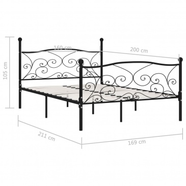 Rama łóżka ze stelażem z listw, czarna, metalowa, 160 x 200 cm