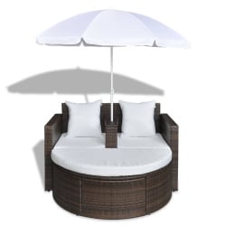 Rattanowa sofa z parasolem (Brązowa)
