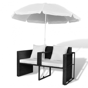 Rattanowa sofa z parasolem (Czarna)