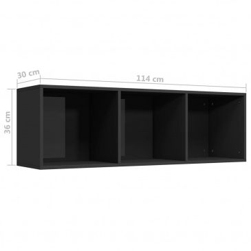 Regał na książki/szafka TV, czarny, wysoki połysk, 36x30x114 cm