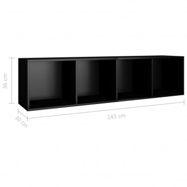 Regał na książki/szafka TV, czarny, wysoki połysk, 36x30x143 cm