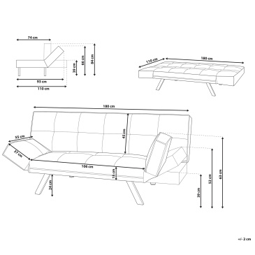 Rozkładana sofa ruchome podłokietniki jasny szary BRISTOL