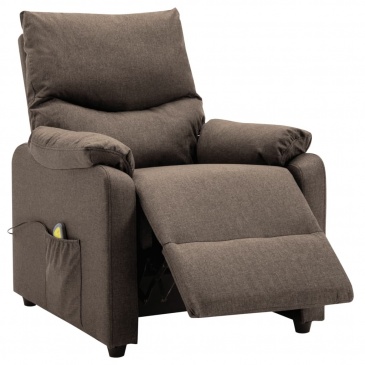 Rozkładany fotel masujący, elektryczny, brązowy, obity tkaniną