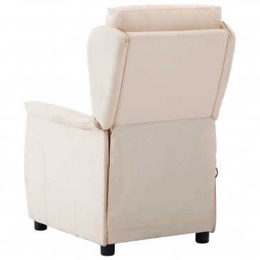Rozkładany fotel masujący, kremowy, tapicerowany tkaniną