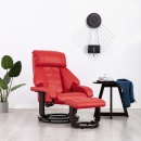 Fotel telewizyjny z podnóżkiem rozkładany czerwony sztuczna skóra