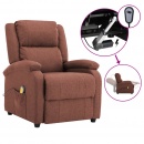 Rozkładany masujący fotel elektryczny, brązowy, tkanina