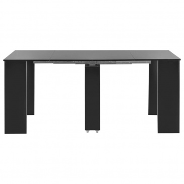 Rozkładany stół jadalniany, wysoki połysk, czarny, 175x90x75 cm