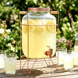 Słój do napojów z kranikiem i stojakiem złoty 8 l