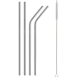 Słomki metalowe srebrne 4szt. Straw Lamart