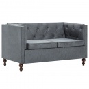 Sofa 2-osobowa w stylu Chesterfield, materiałowa, szara