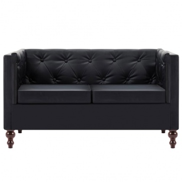 Sofa 2-osobowa w stylu Chesterfield, sztuczna skóra, czarna