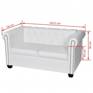 Sofa 2-osobowa w stylu Chesterfield, sztuczna skóra, biała