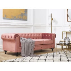 Sofa 3-osobowa welurowa różowa CHESTERFIELD Sofa 3-osobowa welurowa różowa CHESTERFIELD