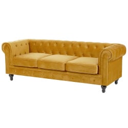 Sofa 3-osobowa welurowa żółta chesterfield Sofa 3-osobowa welurowa żółta chesterfield