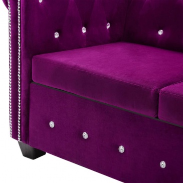 Sofa Chesterfield z leżanką, aksamit, 199x142x72 cm, fioletowa