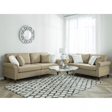Sofa dwuosobowa tapicerowana jasnobrązowa Bronislao BLmeble