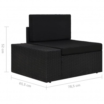 Sofa modułowa 2-osobowa, rattan PE, czarna