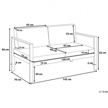 Sofa ogrodowa aluminium 2-osobowa ciemnoszare poduchy Garrett