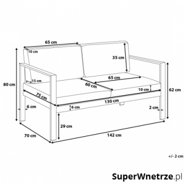 Sofa ogrodowa aluminium 2-osobowa jasnoszare poduchy Garrett BLmeble