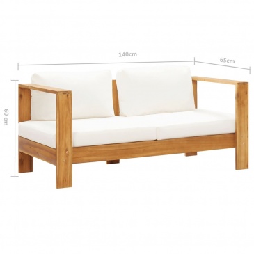 Sofa ogrodowa z poduszką, 140 cm, lite drewno akacjowe, kremowa