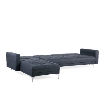 Sofa prawostronna ciemnoniebieska tapicerowana rozkładana Febbraio