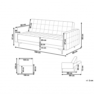 Sofa rozkładana welurowa beżowa ABERDEEN