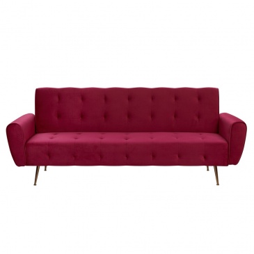Sofa rozkładana welurowa burgundowa SELNES