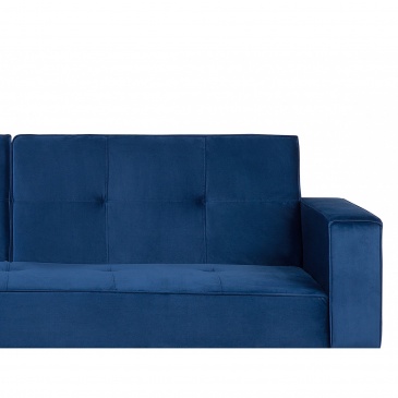 Sofa rozkładana welurowa niebieska VISNES