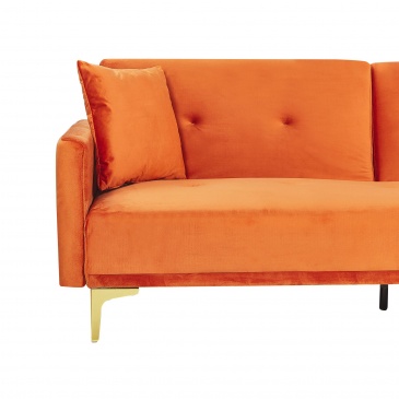 Sofa rozkładana welurowa pomarańczowa LUCAN
