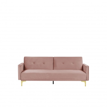 Sofa rozkładana welurowa różowa LUCAN