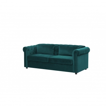 Sofa rozkładana welurowa zielona CHESTERFIELD