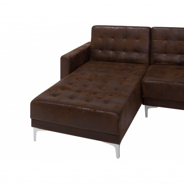 Sofa rozkładana XXL imitacja skóry Old Style brąz z otomaną ABERDEEN