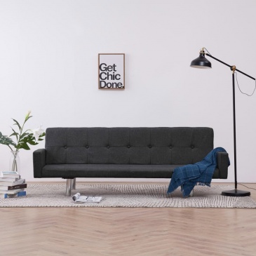 Sofa rozkładana z podłokietnikami ciemnoszara poliester