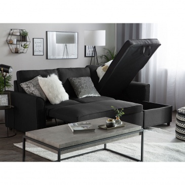 Sofa tapicerowana czarna lewostronna NESNA