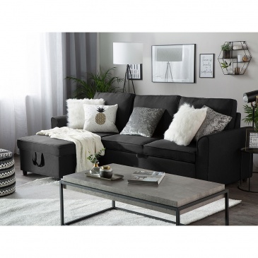 Sofa tapicerowana narożna czarna prawostronna NESNA