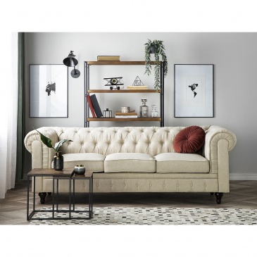 Sofa trzyosobowa tapicerowana beżowa CHESTERFIELD
