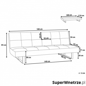 Sofa z funkcją spania skóra ekologiczna biała 189 cm Lilla mała BLmeble