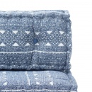 Sofa z poduszek na paletę, tkanina, indygo patchwork