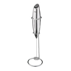Spieniacz do mleka na stojaku, 23 cm, metaliczny błyszczący